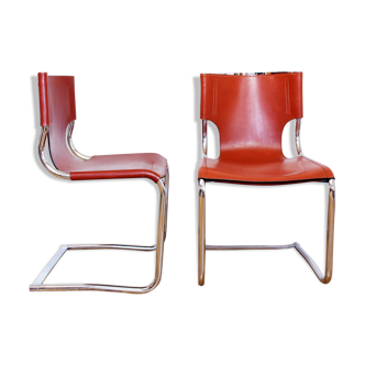 Pair of chairs in leather and chrome tube