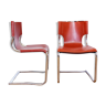 Pair of chairs in leather and chrome tube
