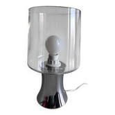 Vintage table lamp in silvered glass, mercury style, and transparent cylinder.