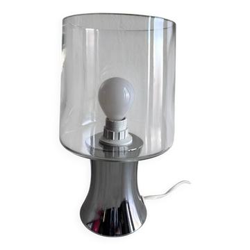 Lampe à poser vintage en verre argenté style mercure et cylindre trans