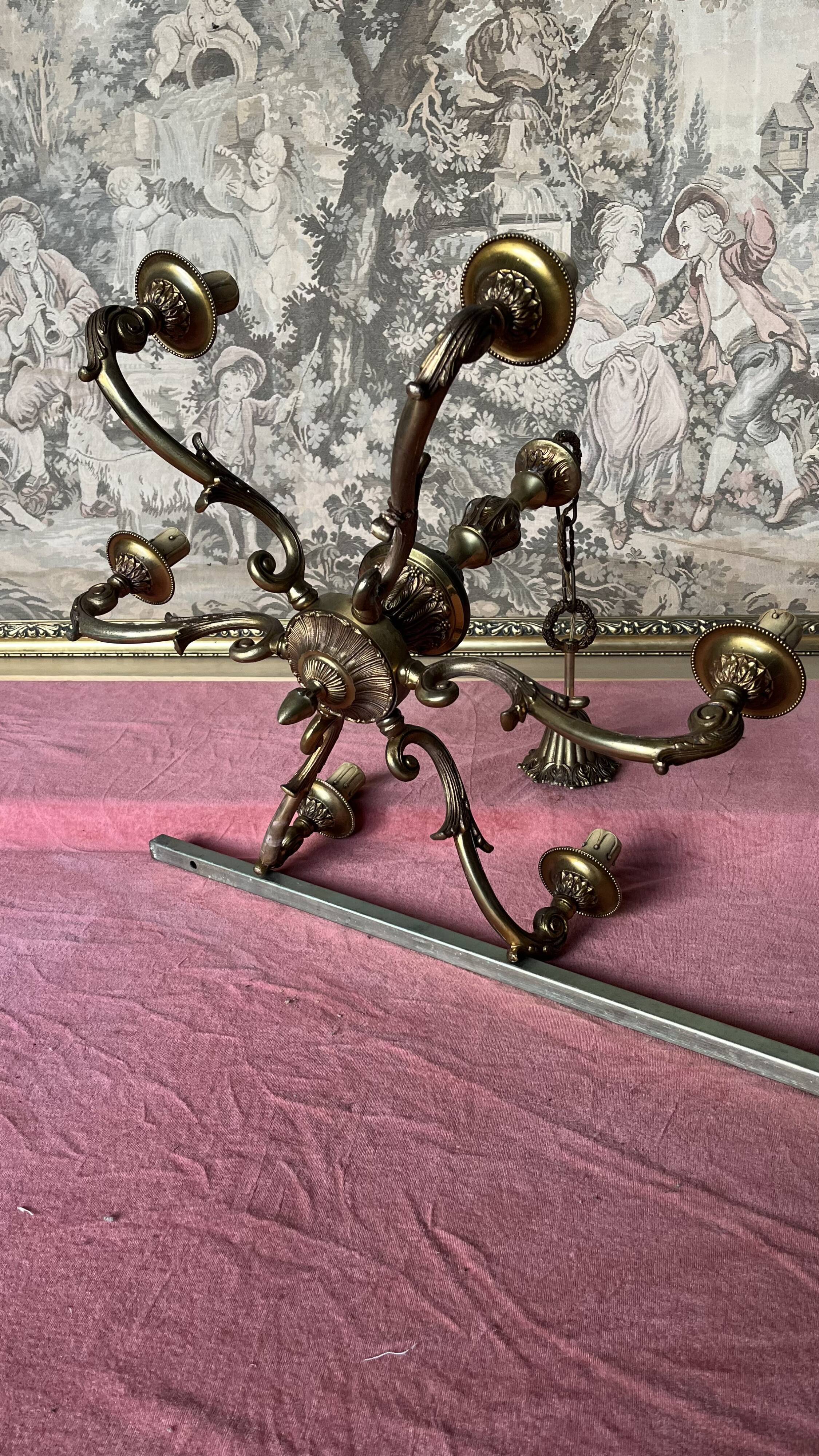 Gilded bronze chandelier 6 candles