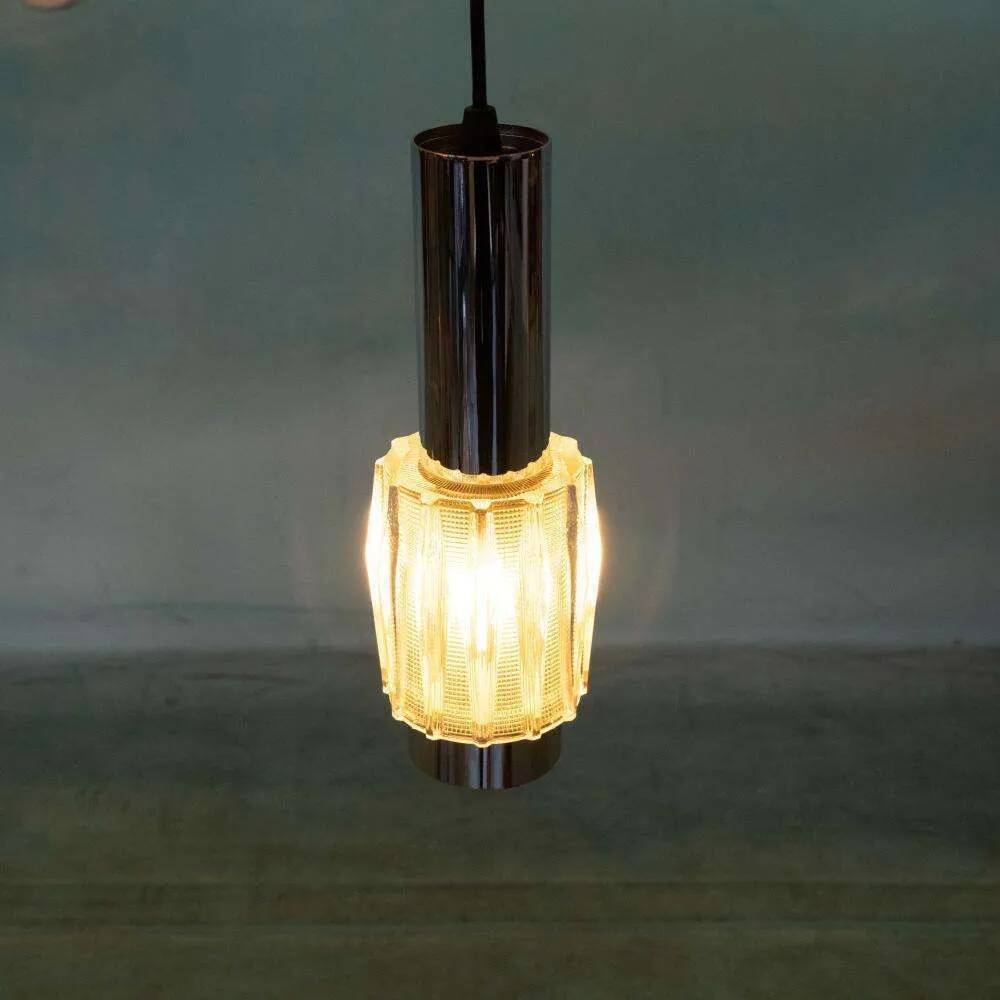 Vintage chrome and glass suspension, space age cascade lamp.