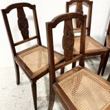 Art Deco table and six chairs in solid walnut, 20th century.