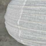 Medium pendant light in rattan and natural linen, Japanese-style, flattened round (Labu) H35 D60