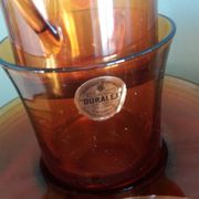 Duralex tea set, 6 large amber glass cups and saucers