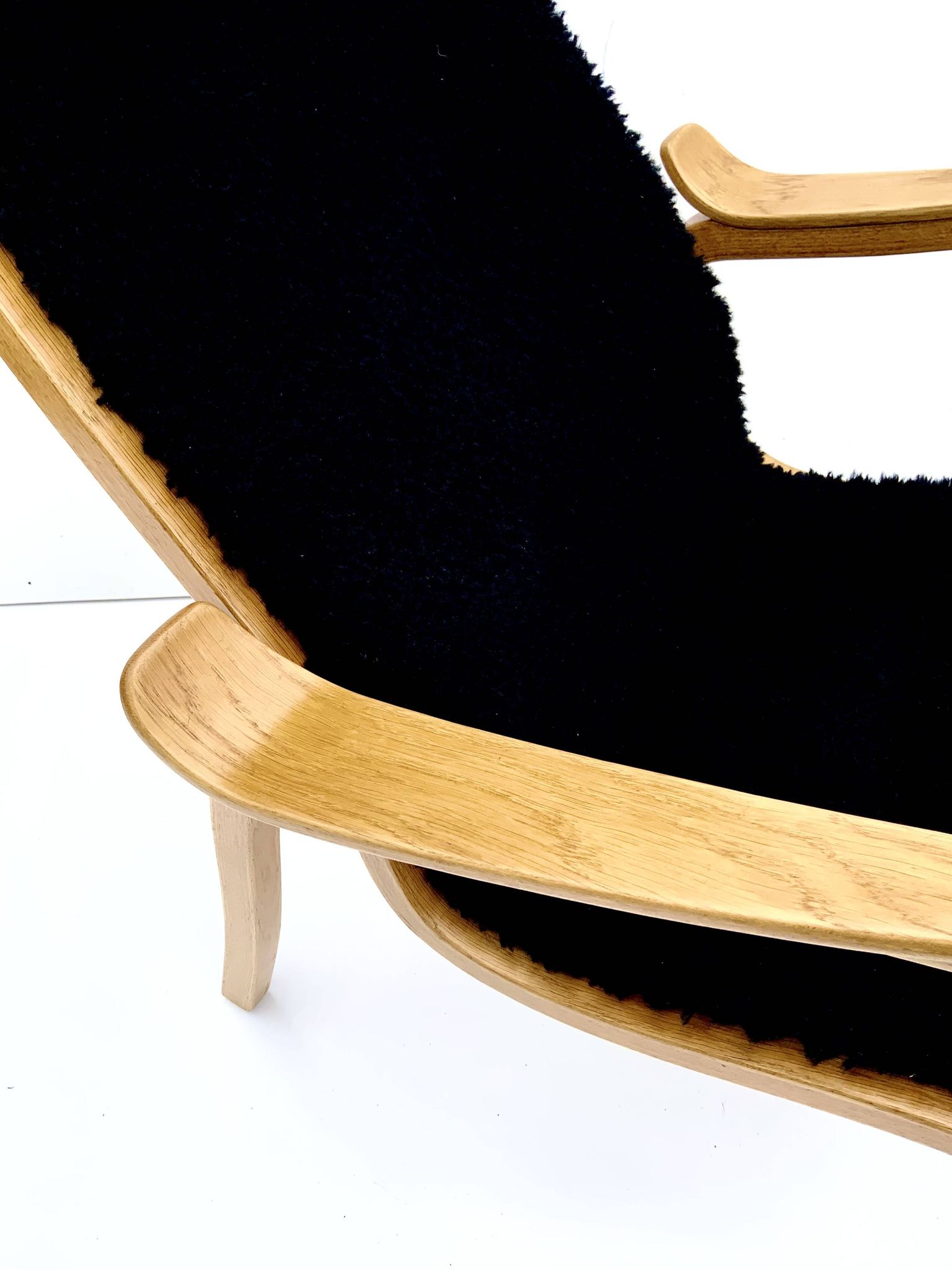 Vintage G.A. Berg “Torparen” Armchair, Oak, Black Sheepskin, Ottoman, 1960s