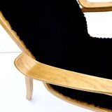 Vintage G.A. Berg “Torparen” Armchair, Oak, Black Sheepskin, Ottoman, 1960s