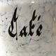 Vintage coffee pot in white enamelled iron and blue retro kitchen decoration