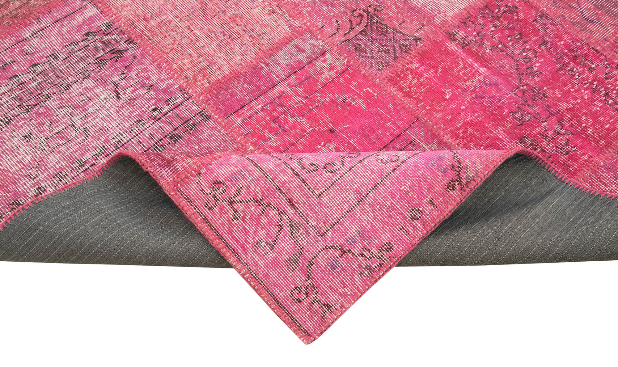 Handwoven oriental overdyed 205 cm x 300 cm pink patchwork carpet