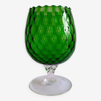 Vintage green glass pedestal vase