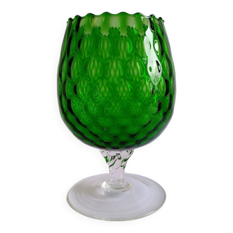 Vase sur pied en verre vert vintage