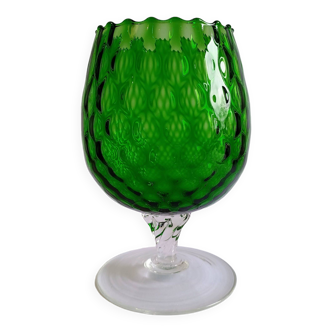 Vintage green glass pedestal vase