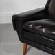Mid Century Black Leather and Teak Scandinavian Armchair, Denmark, circa 1970