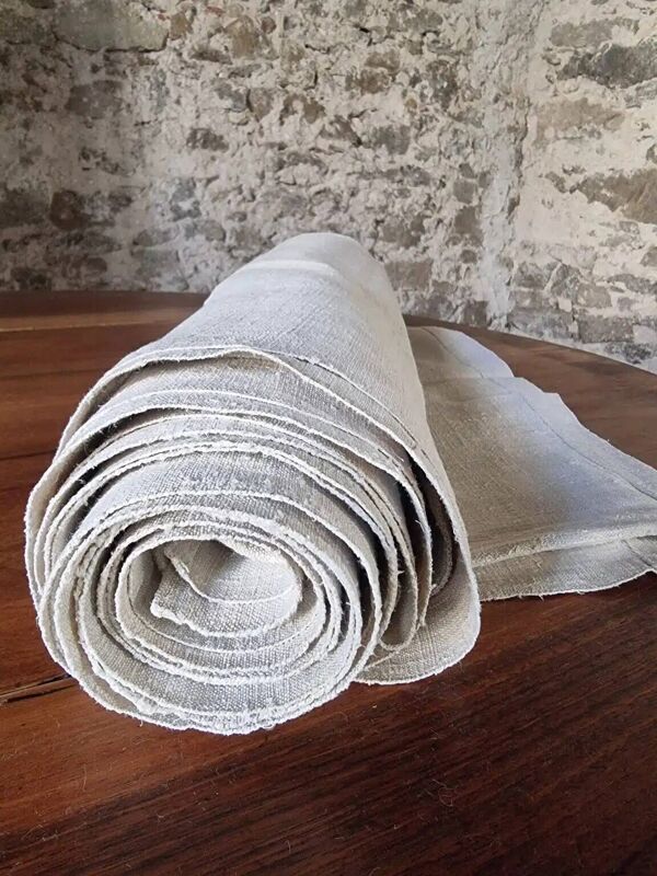 Drap ancien en lin français – tissu en chanvre tissé main du XIXe siècle (250×200 cm)