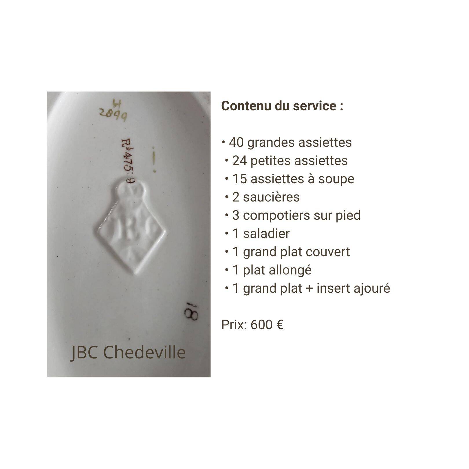 Old JBC service (Chedeville) – 84 pieces – French faience, late 19th century