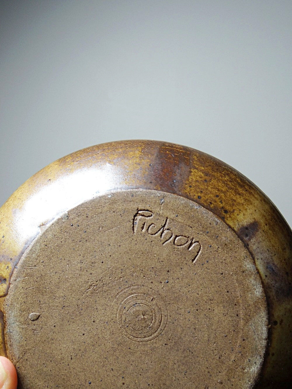 Vintage Japanese-style teapot from the 70s-90s, handmade brown stoneware signed Pichon.