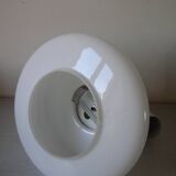 Old globe pendant light with apple green and white glass shade, 80's design 59 cm