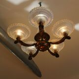 Art Deco lustre, opalescent glass, Ezan & Petitot, signed.