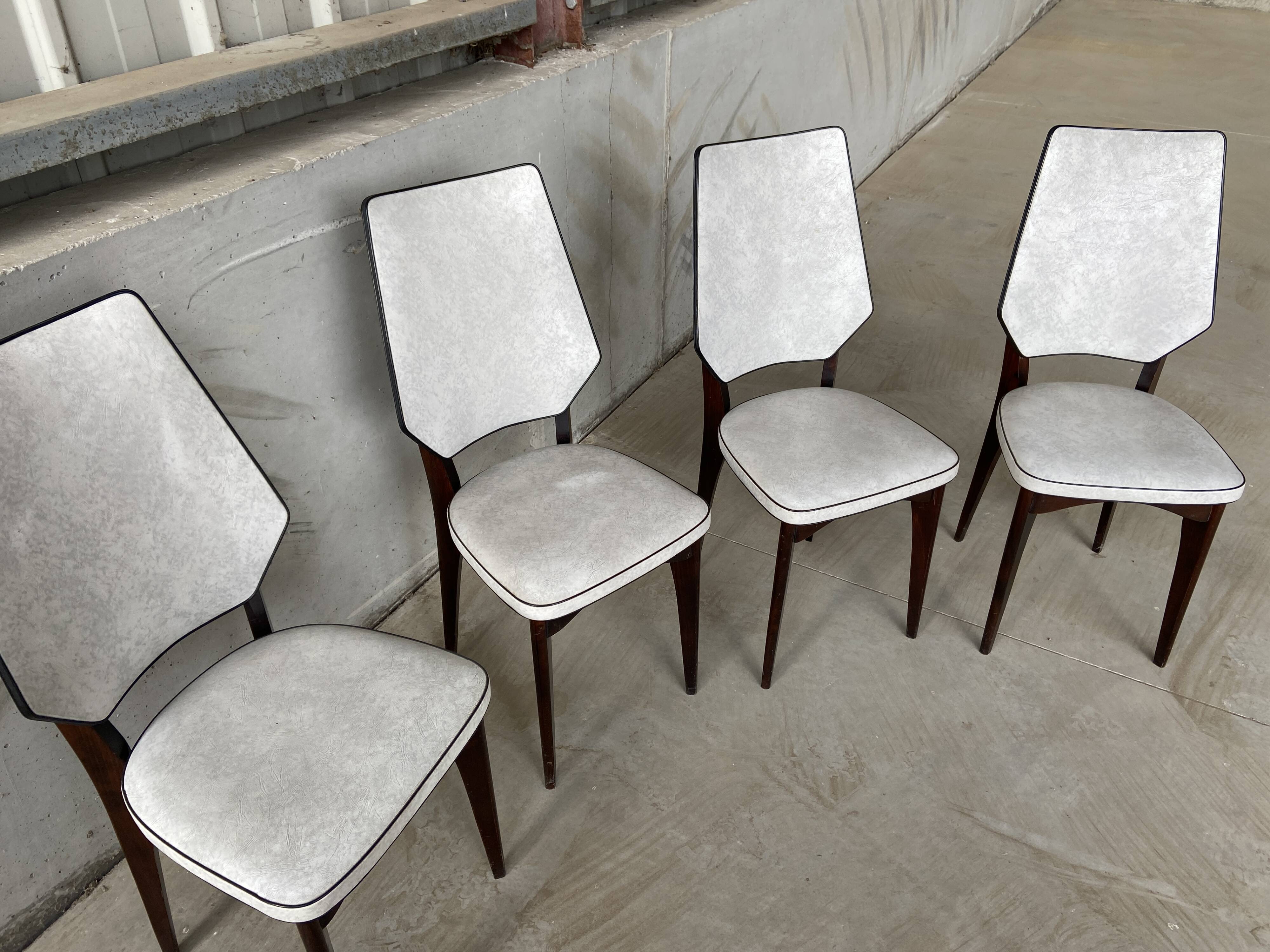 Set of 4 elegant French chairs Scandinavian style vintage 1960 imitation leather