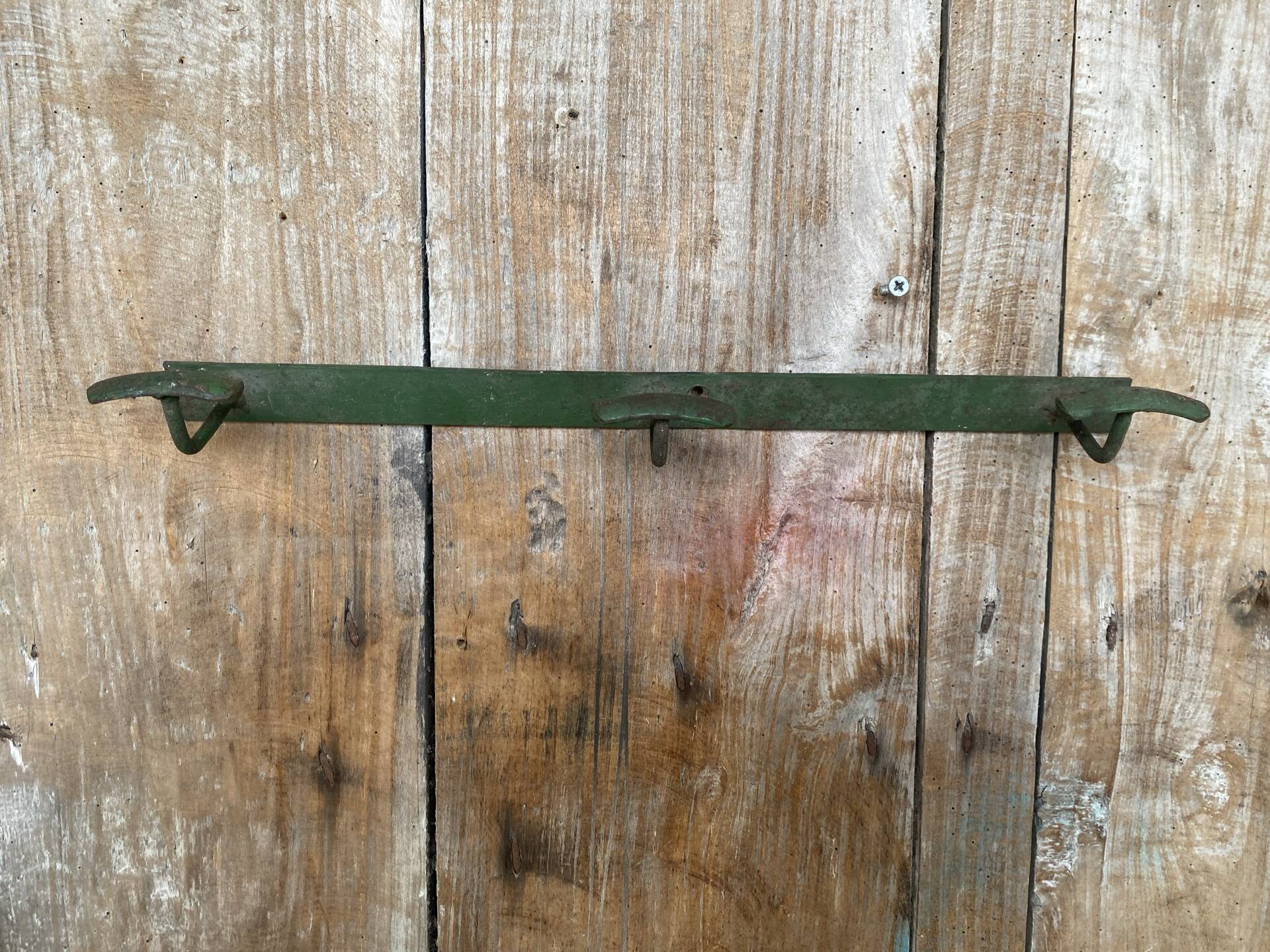 Vintage 1950s Green Metal Wall Coat Rack x3 #E