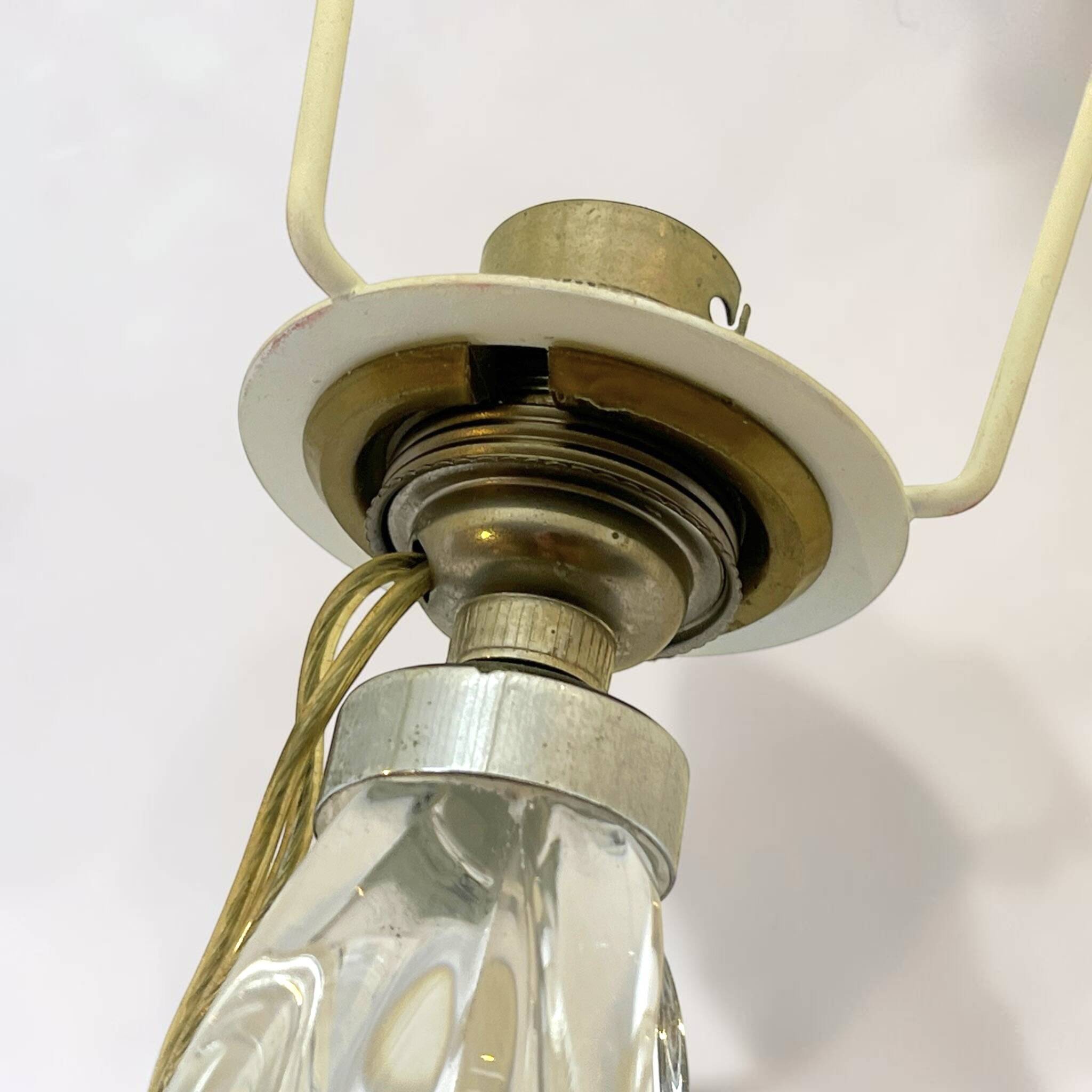 vintage crystal lamp base from the 1960s with a white ribbon shade