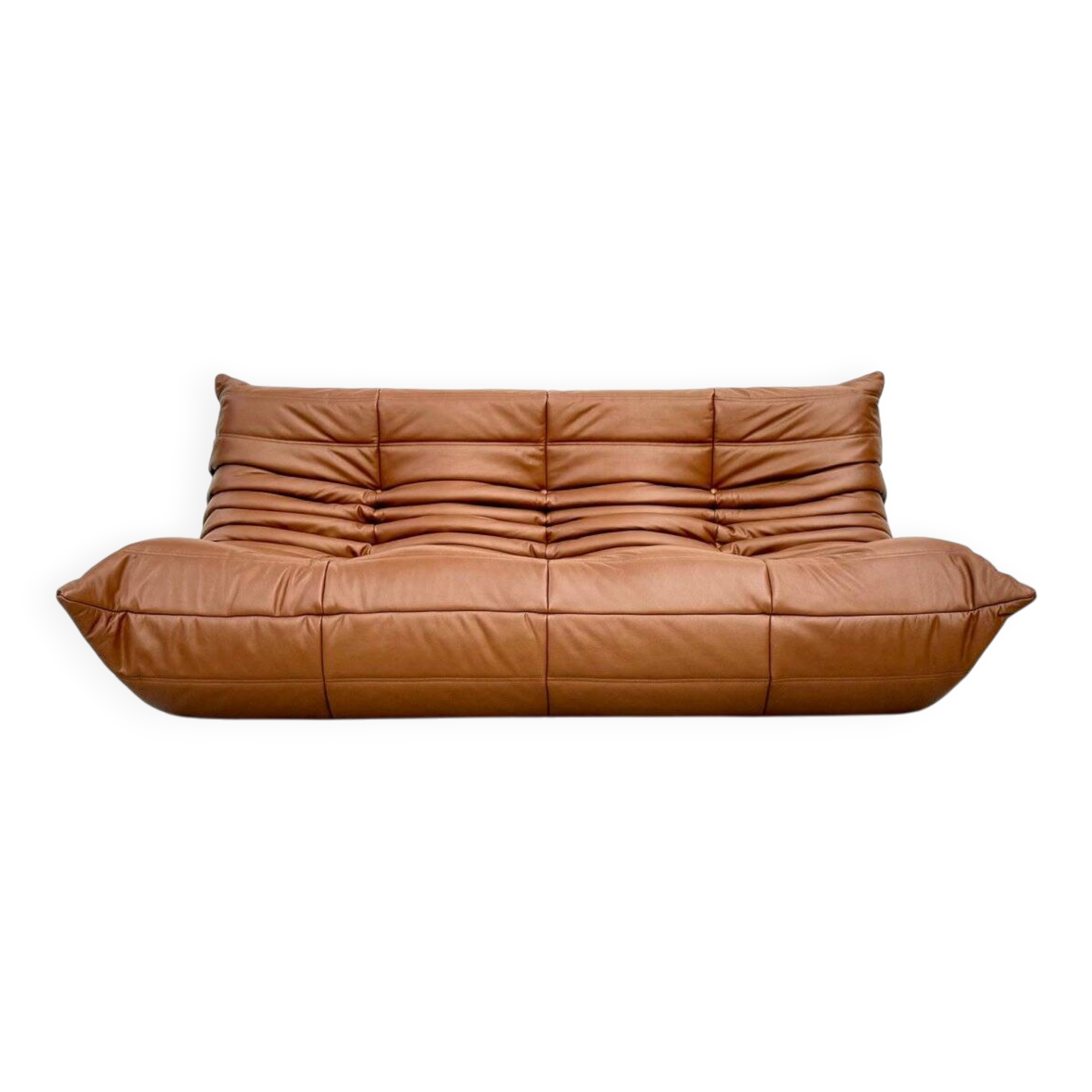 Canapé 3 places Togo en cuir cognac foncé par Michel Ducaroy pour Ligne Roset