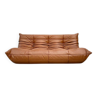 Canapé 3 places Togo en cuir cognac foncé par Michel Ducaroy pour Ligne Roset