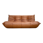 Canapé 3 places Togo en cuir cognac foncé par Michel Ducaroy pour Ligne Roset