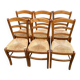 6 solid wood straw-seated Louis Philippe chairs, oak, 20th century.