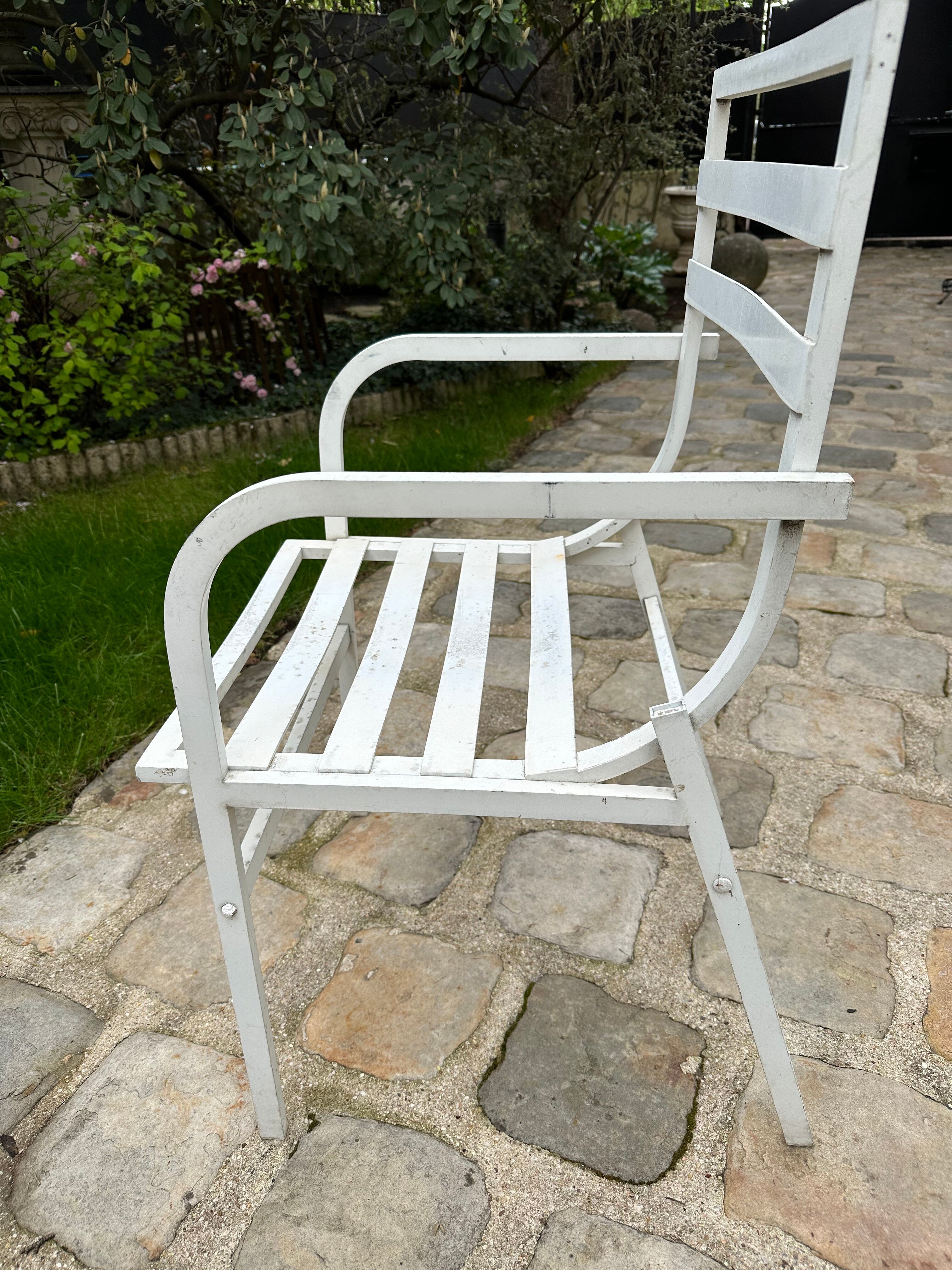 Pair of garden armchairs in white lacquered aluminum - HUGONET