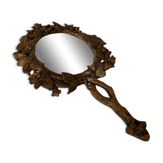 Miroir à main en bois