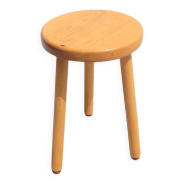 Tabouret tripode en hêtre vernis vintage