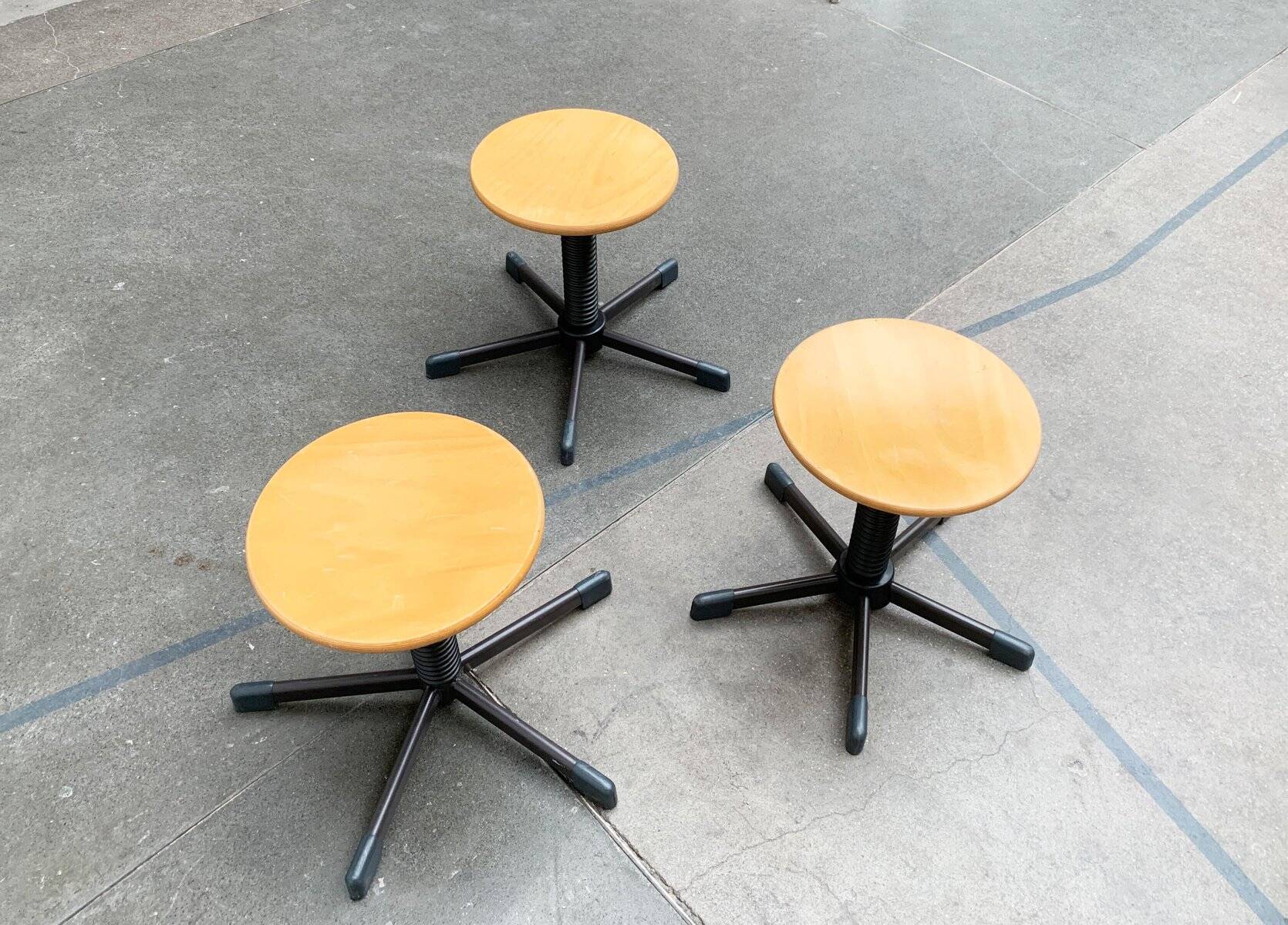 Vintage German industrial workshop stools, set of 3