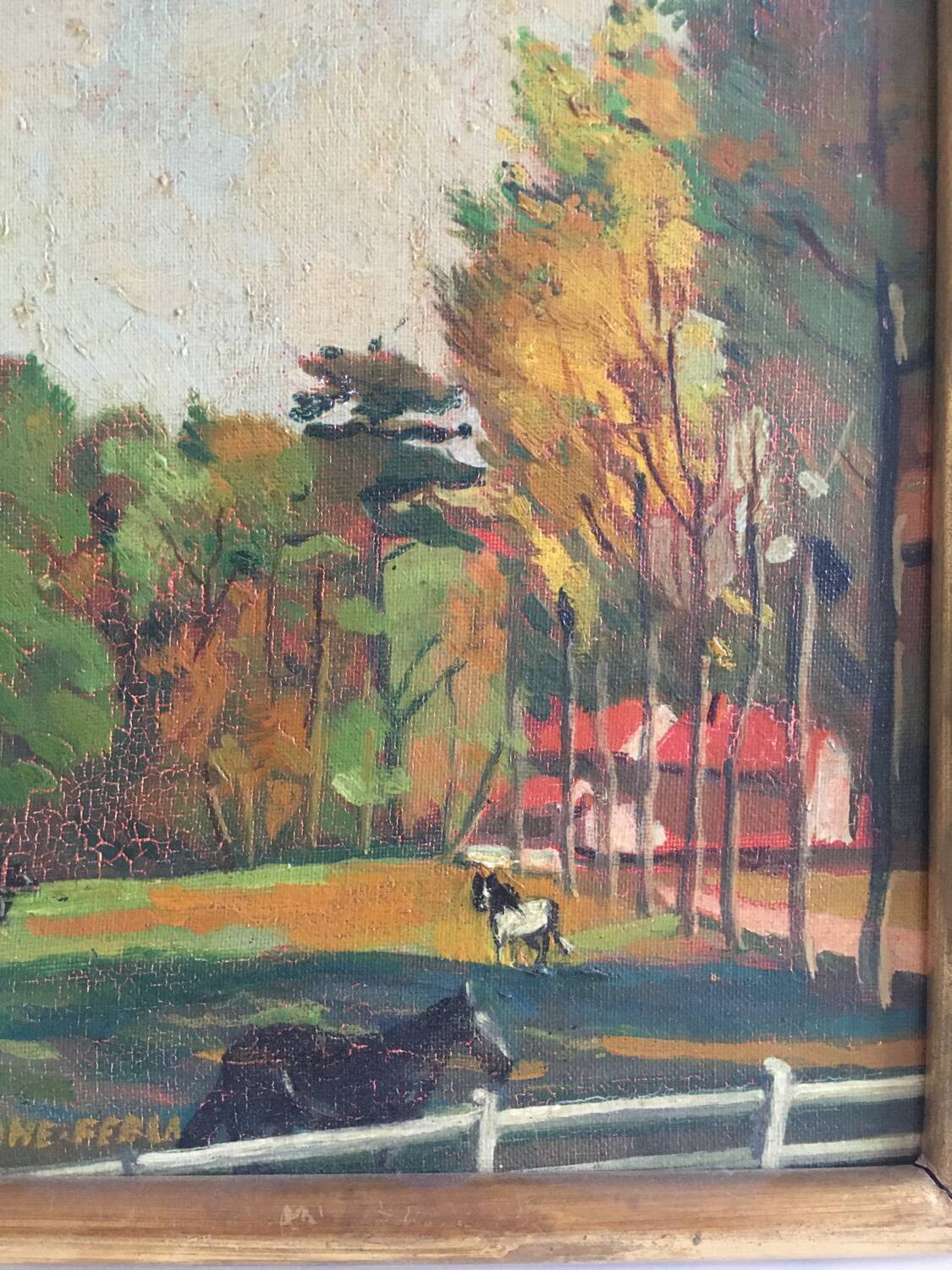 Old landscape painting of horses