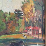 Tableau ancien paysage chevaux