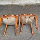 2 Louis XV chairs in solid wood and red-yellow fabric