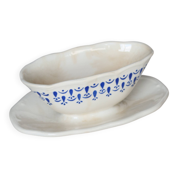 Saucière vintage faïence bleue & blanche – Boch La Louvière