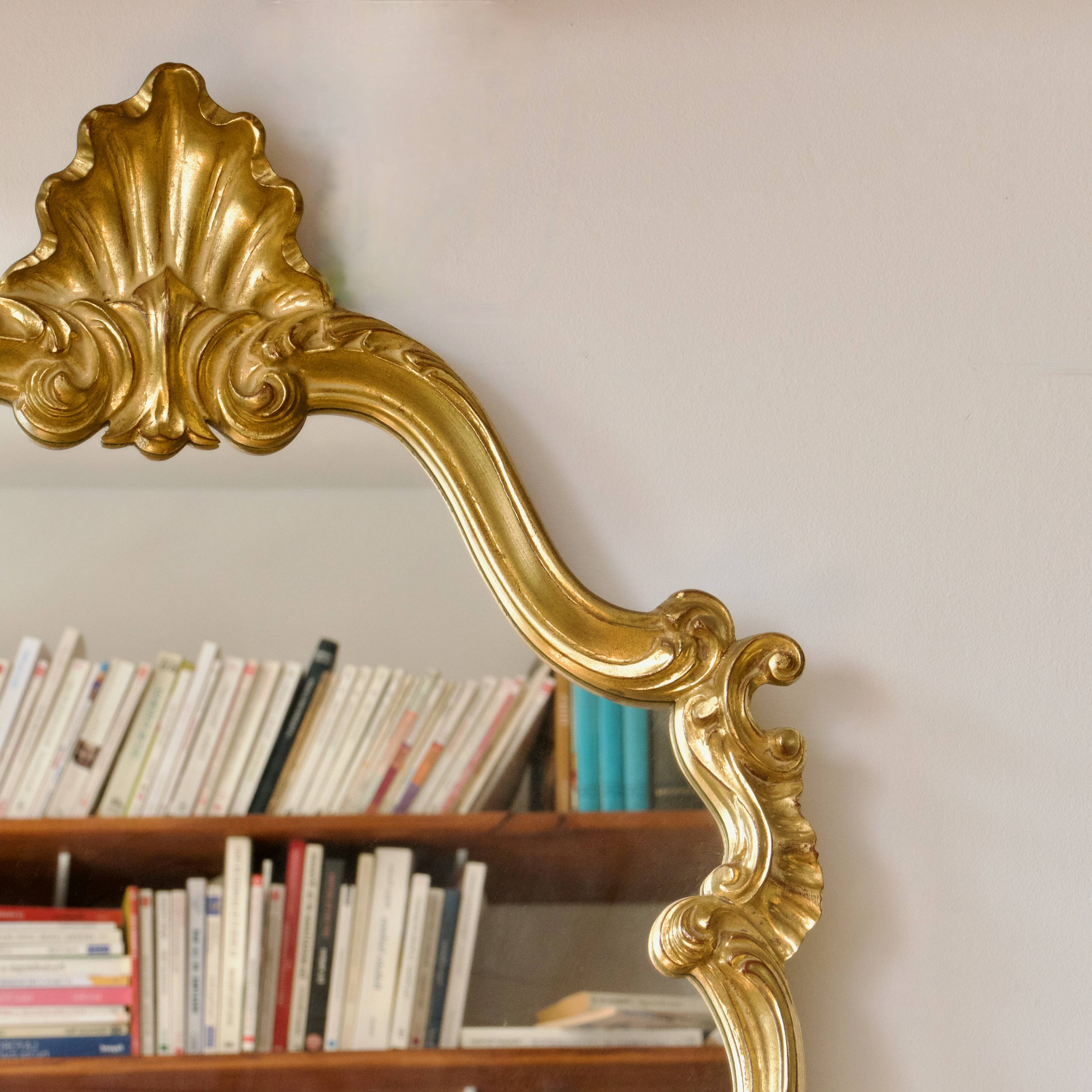 Very large gilded shell mirror Rocaille Louis XV