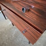 Pair of varnished bedside tables in vintage rosewood veneer 1950