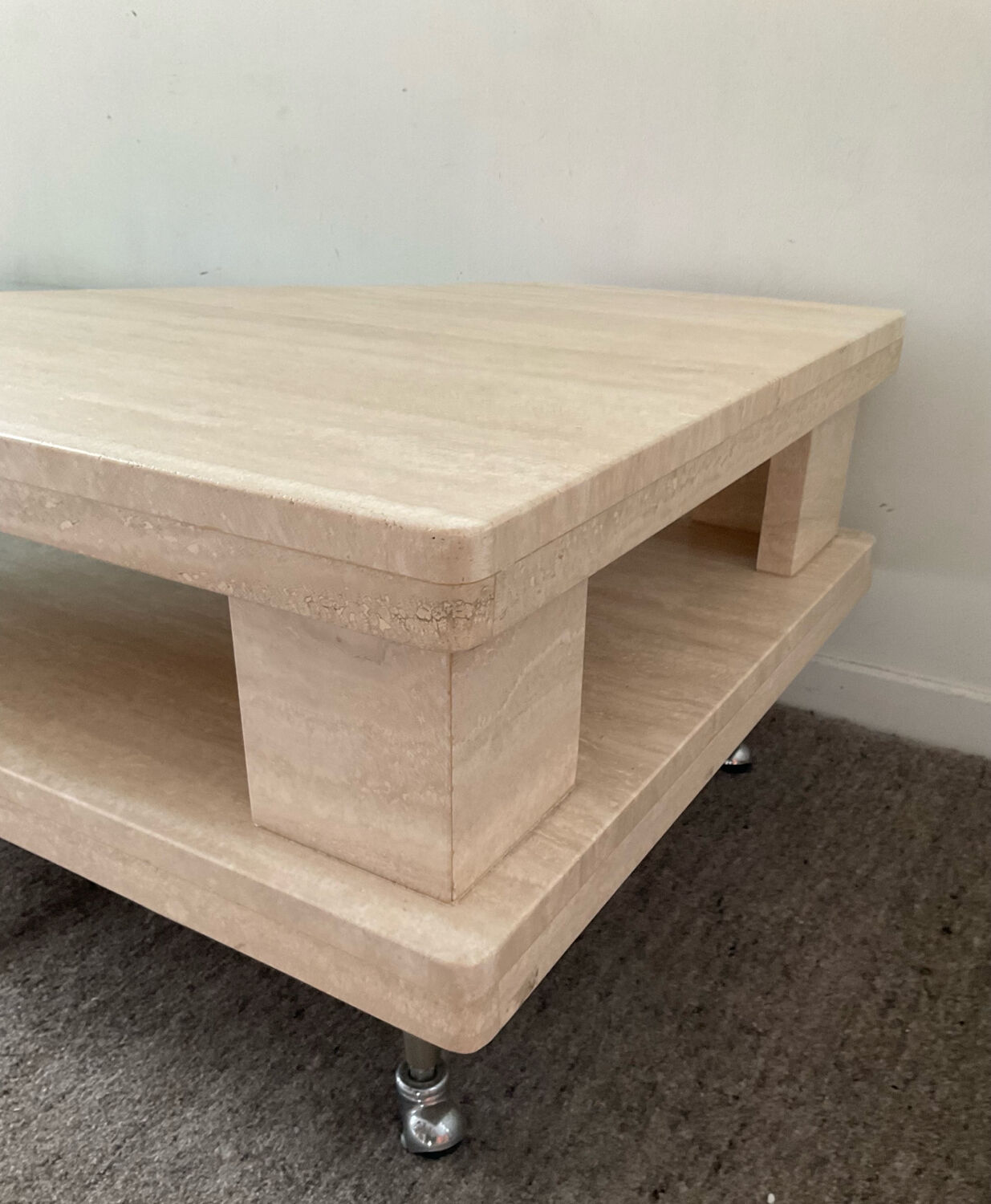 Vintage travertine and glass coffee table