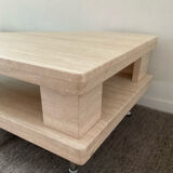 Vintage travertine and glass coffee table