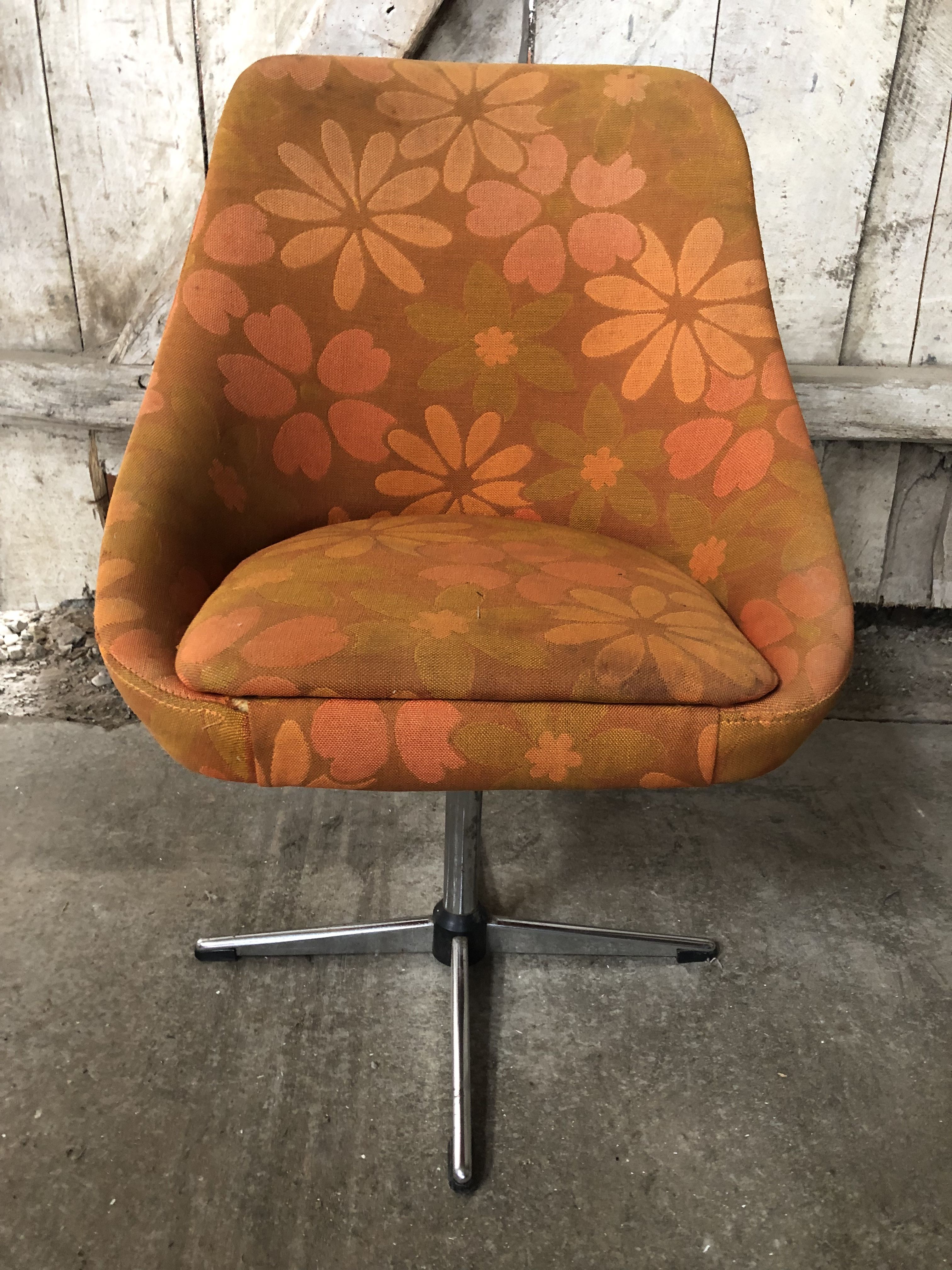 Old chair shell fabric flowers orange