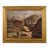 Signed painting landscape with shepherd