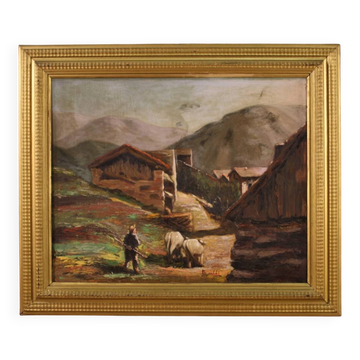 Peinture signée paysage avec berger
