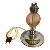 Antique Lamp Base Pink & Clear Glass Ball Chrome Base Vintage