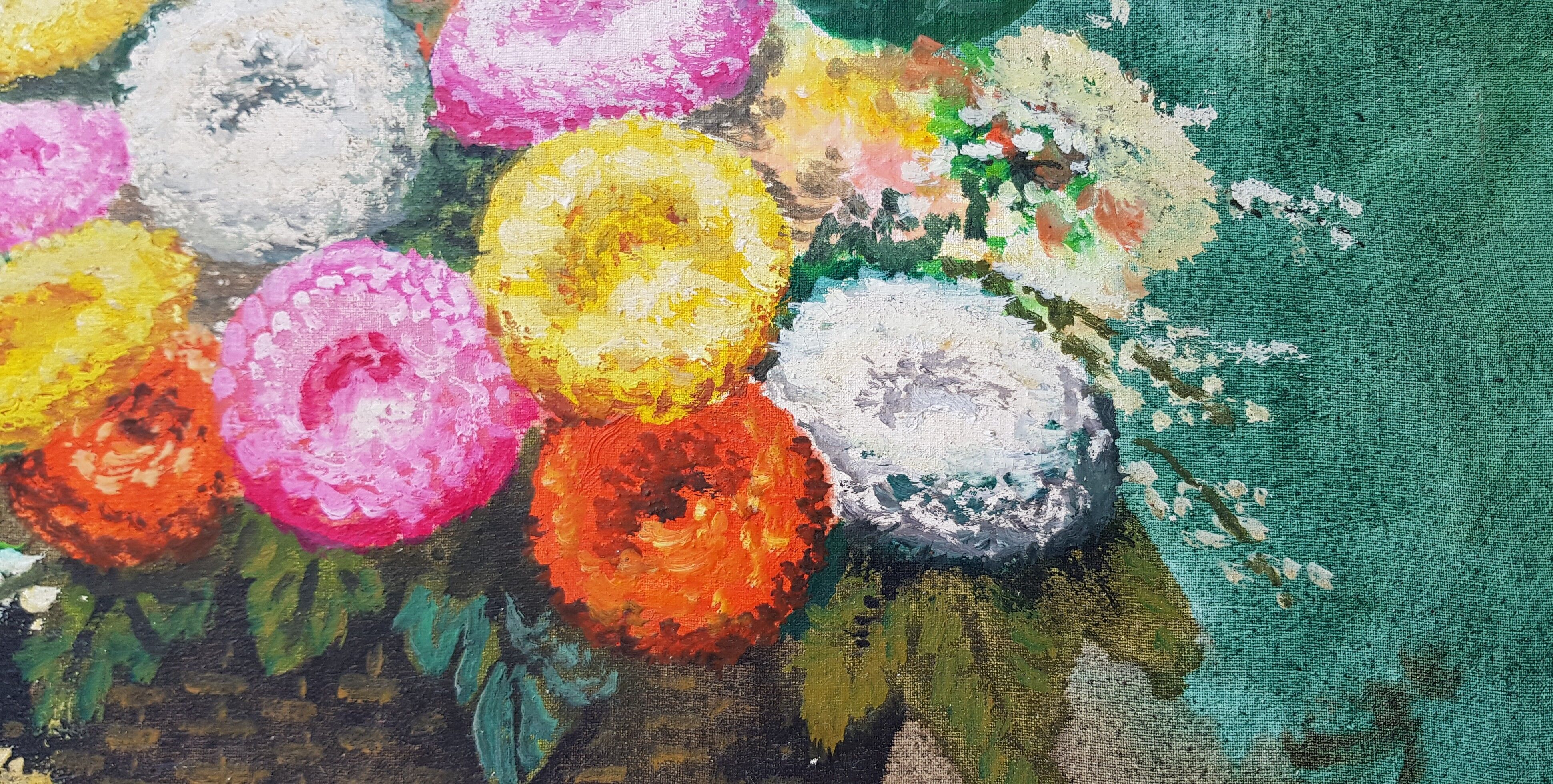 Oil on canvas "daisies pomponettes"