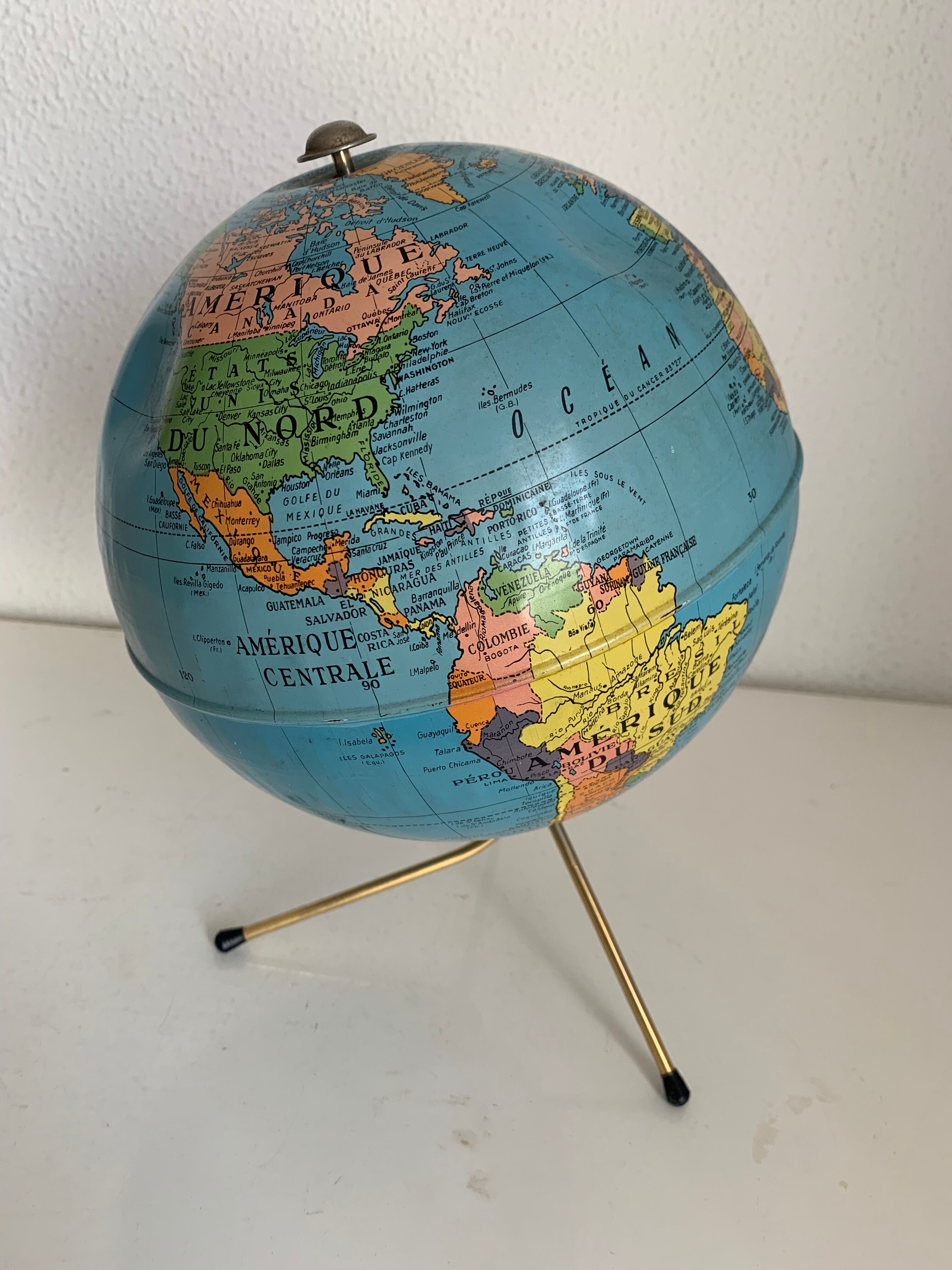 Vintage globe 1960 terrestrial Taride tripod - 28 cm