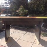 Table basse avec plateau en verre noir relevable et rallonges années 40-50