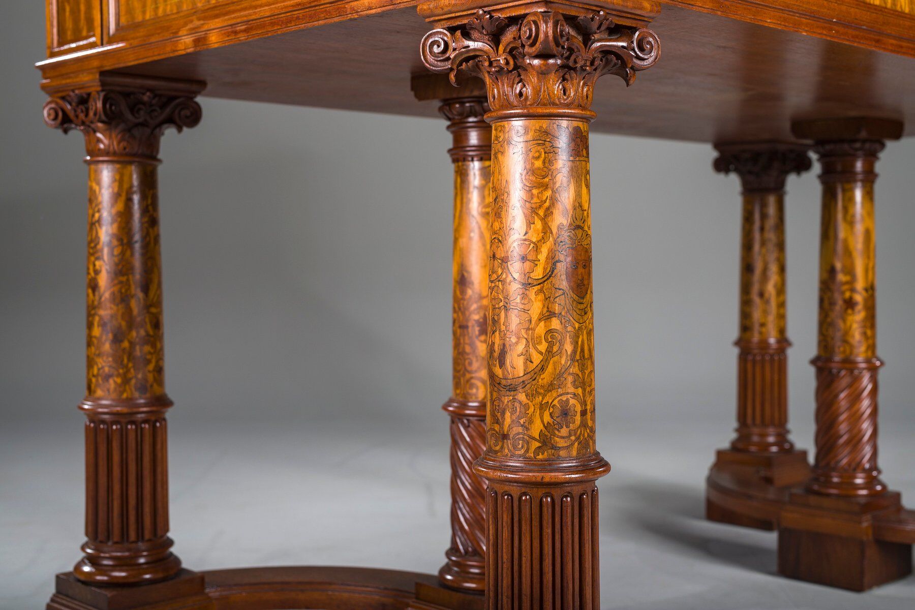 Wilhelmine secretary in walnut & exotic veneer with leather top