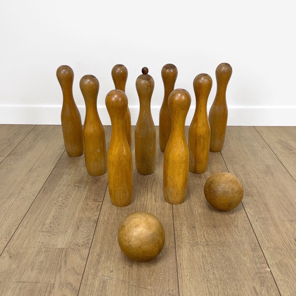 Set of 9 old wooden pins